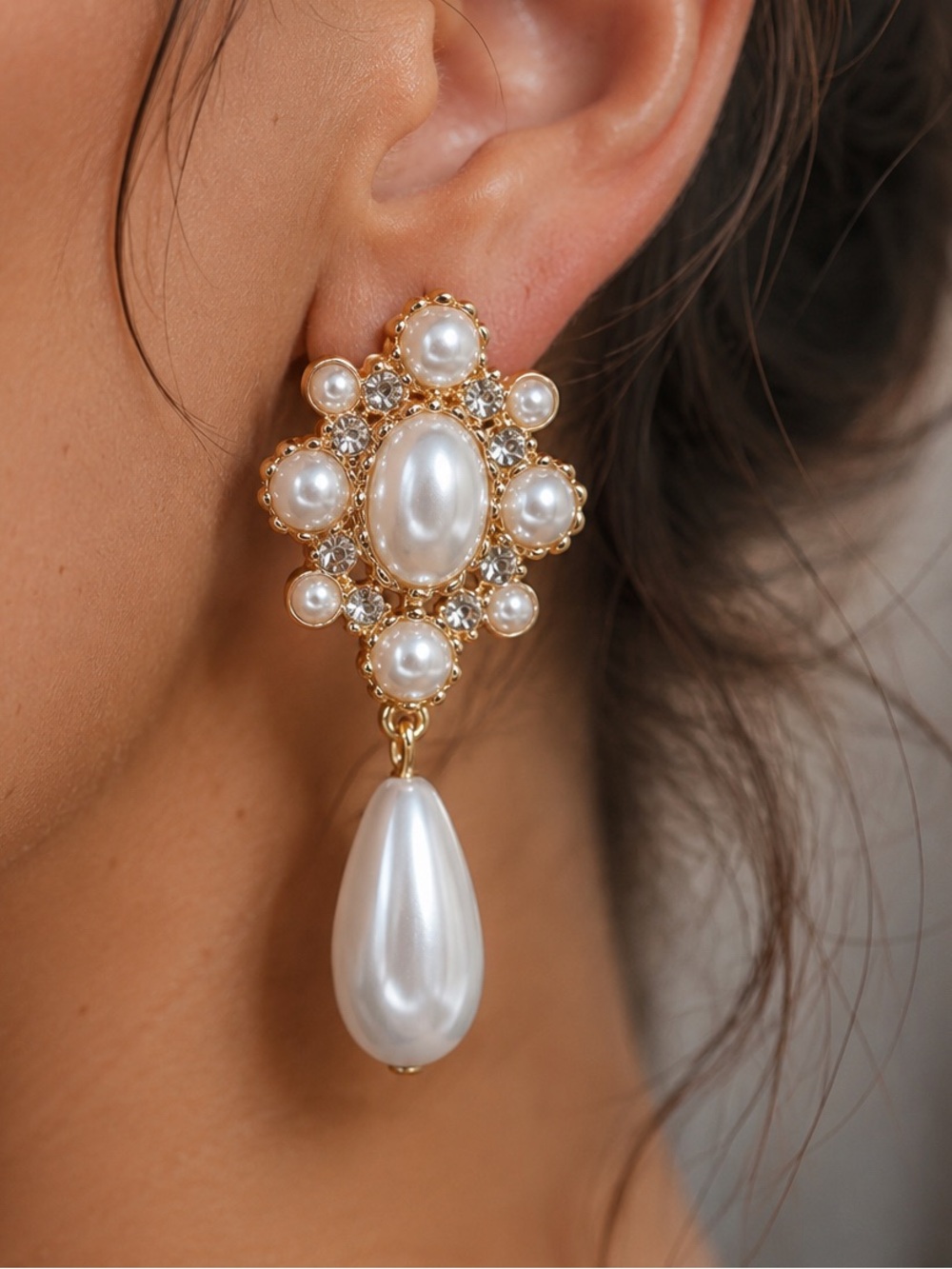 Pearl Statement Drop Earrings Wedding Vintage Style